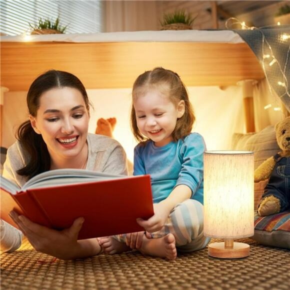 Small Table Lamp Bedside Lamp with Cream Shade Warm LED Light for Bedroom Nights - Picture 5 of 7